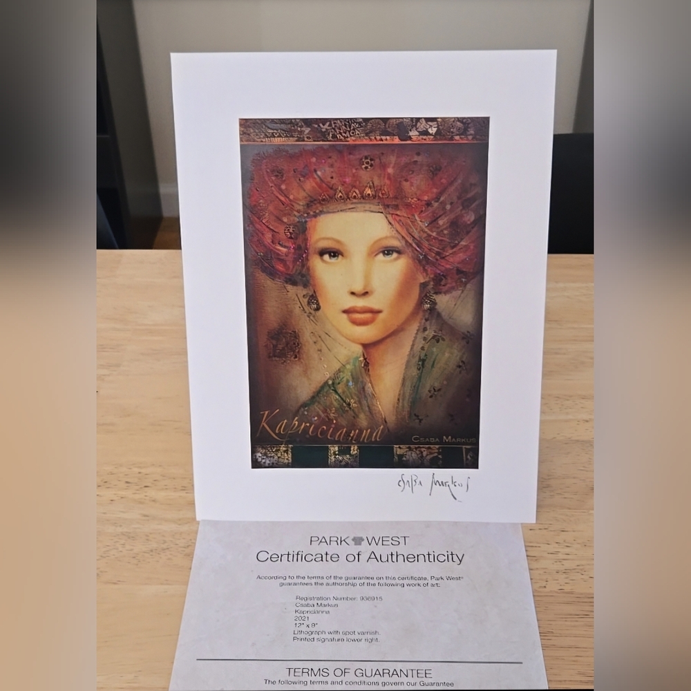 CSABA MARKUS AUTHENTIC "KAPRICIANNA" 2021 WORK OF ART LITHOGRAPH 12" x 9…